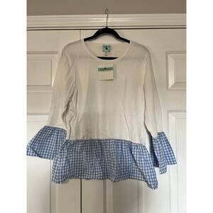 Haley and the Hound Blue Gingham Peplum Ruffle Shirt Size XL BNWT